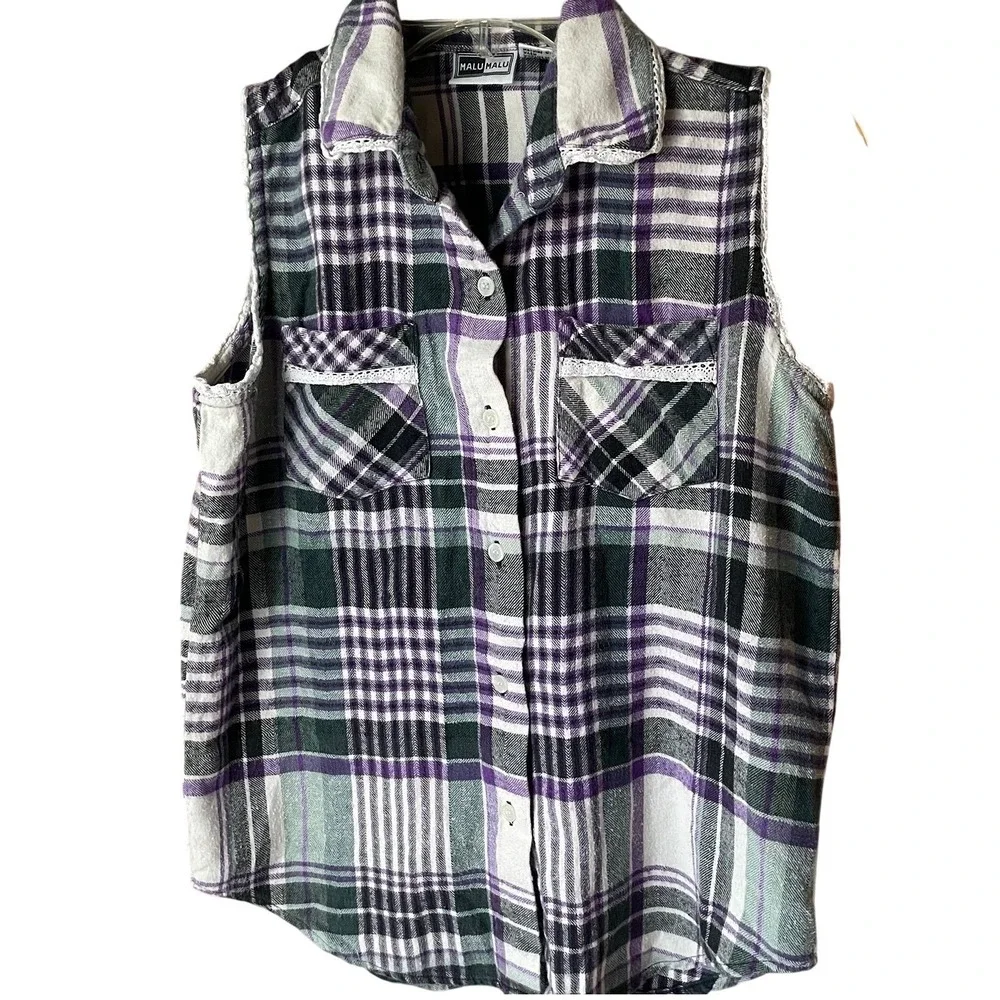 Vintage Malu Malu Purple Flannel Button Up Shirt, L